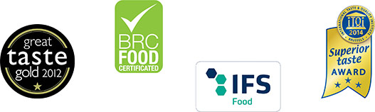 Gold Taste Award, BRC and IFS certificates.