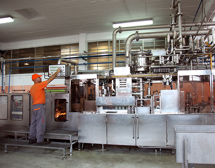Industrial production line of canned foods.